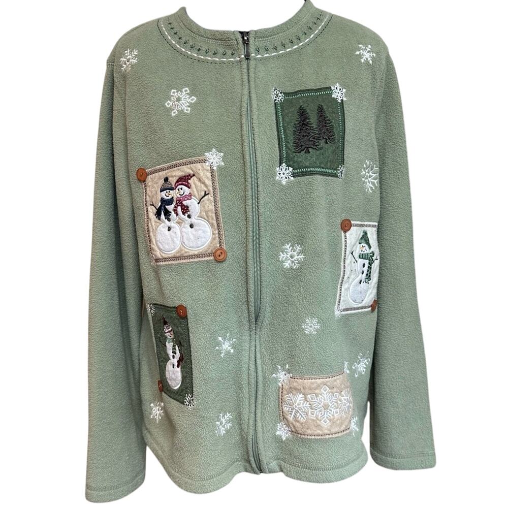 VTG 90s Christmas Sweater Winter Novelty Full Zip Grandma Cottage Women's Sz M